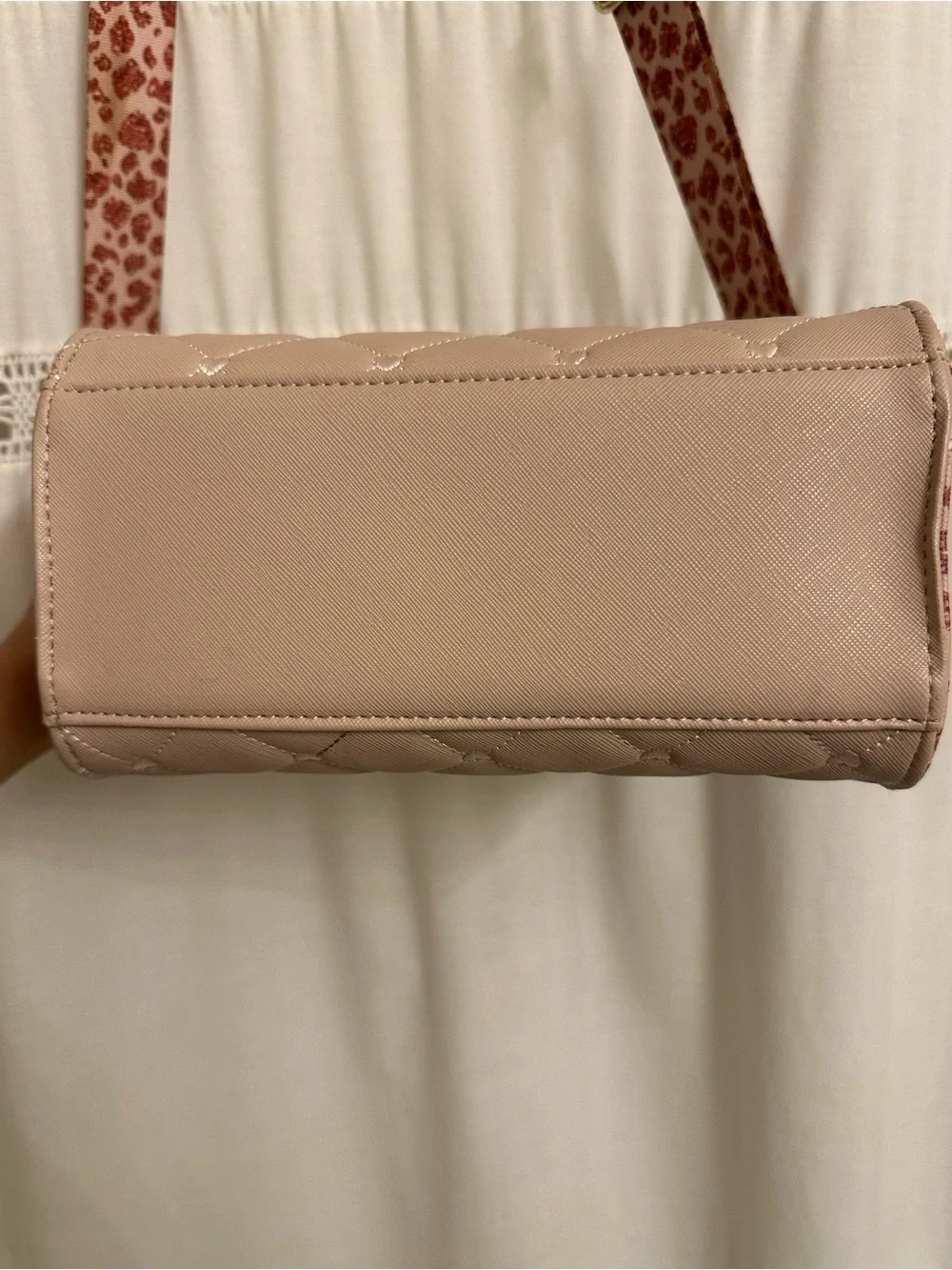 Quilted Blush Pink Crossbody Satchel with Heart Clasp